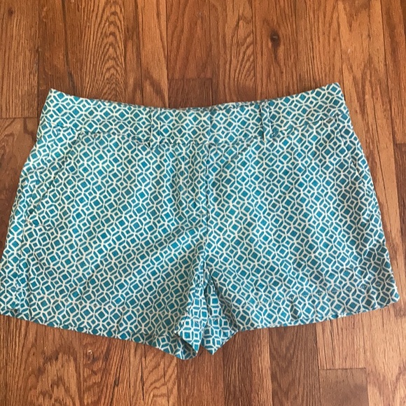 Loft Linen Blend Shorts Teal Geometric Pattern - Picture 3 of 9